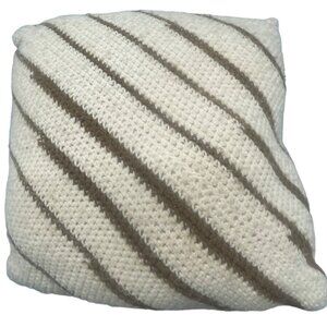 handmade crochet pillow beige brown stripes 13" square READ